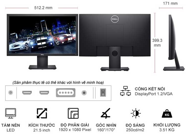 Monitor, LCD Dell, 2220H, 21.5 Inch, Wide FHD