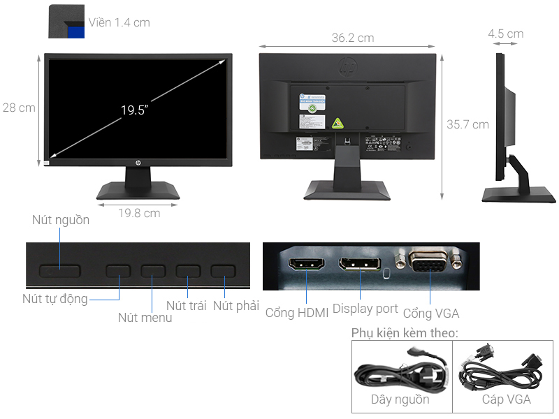 Monitor, LCD hp, p204, 19.5 inch, wide, HD
